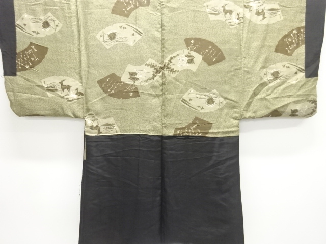 JAPANESE KIMONO / ANTIQUE MENS HAORI / SILK / MONTSUKI / JIGAMI & DEER & SCARECROW (lining)